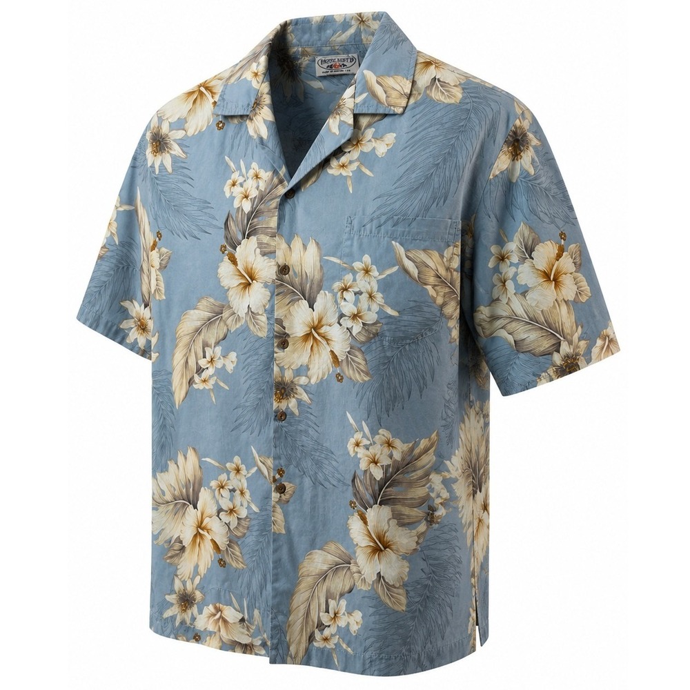 Pacific Legend Shirt MensXL Hawaiian Floral Blue Hibiscus Cotton Regular Vintage